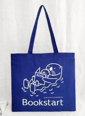 出口日单宝蓝色卡通纵向卡通环保购物袋轻薄棉布袋学生手提单肩包