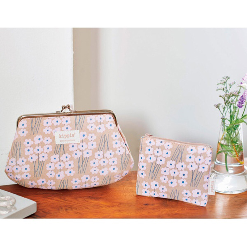 夹口杂志附录帆布收纳包素雅小花朵浅褐色化妆品随身整理棉布袋子,收纳整理,化妆包,淘宝优惠券,粉丝福利购,淘宝优惠卷