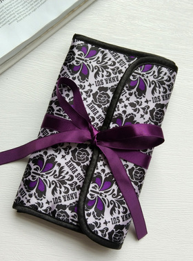 紫色花形折叠绑带款化妆刷收纳包卷袋化妆笔袋便携刷子化妆刷包