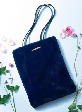 日韩软毛毛单肩购物包深蓝色绒包毛毛包女士环保通勤购物包便携轻