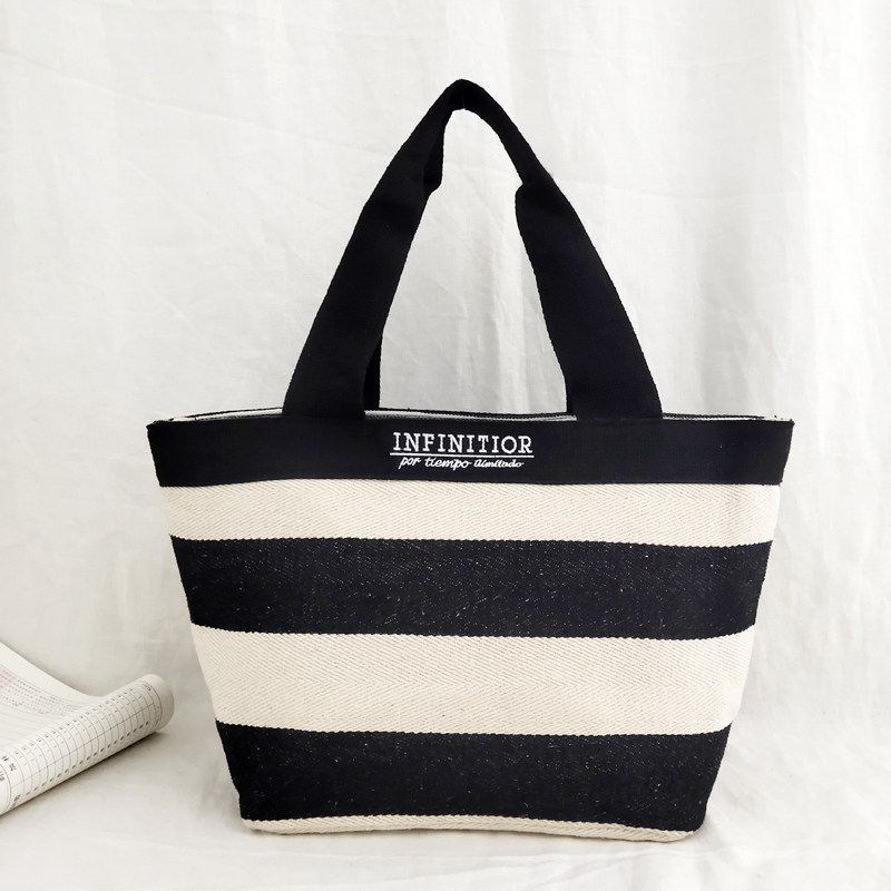 日式休闲手提包女士单肩包包棉麻帆布小众大容量拼接托特购物包包