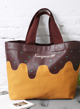 日系关八章鱼烧通勤托特包大学生单肩帆布包女大容量休闲购物包