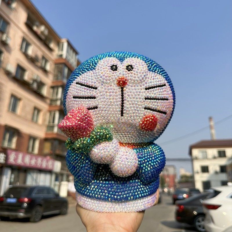 蓝胖子贴钻吃饼铜锣烧 机器猫摆件叮当猫招财猫公仔存钱罐储钱罐