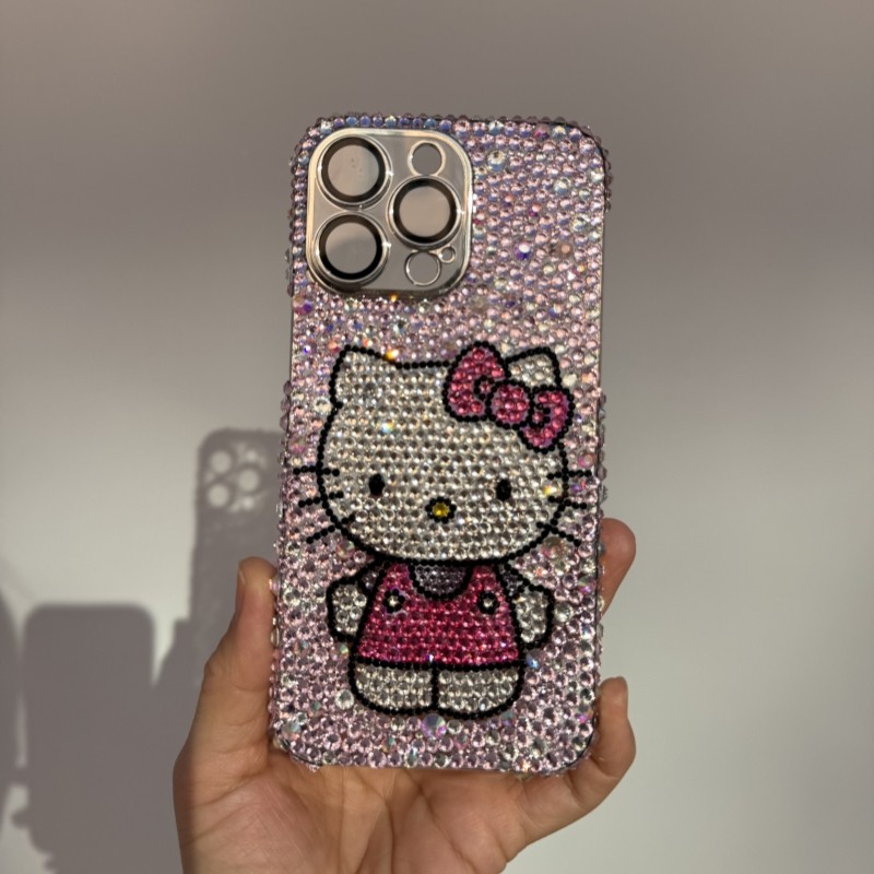 苹果17Promax贴钻DIY粘钻手工手机壳手机壳14带钻镶钻网红16立体KT猫13iPhone12131415proXSMax手机壳