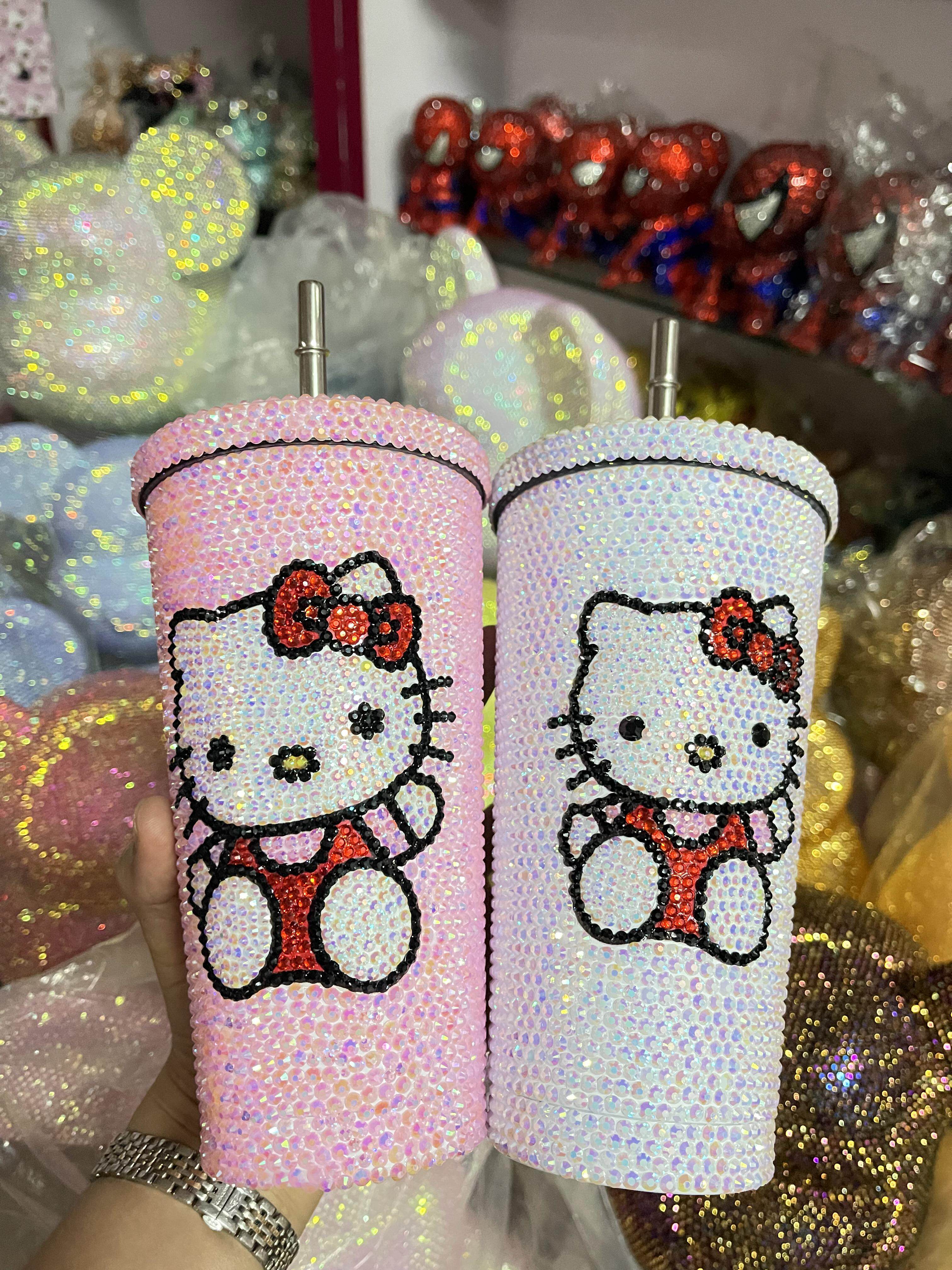 KT猫吸管杯子闪亮手工DIY贴钻