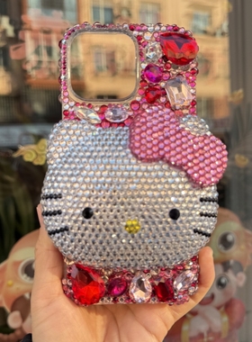 懒懒同款适用17Promax奢华水钻手机壳14带钻镶钻网红16立体KT猫13iPhone12131415proXSMax手机壳