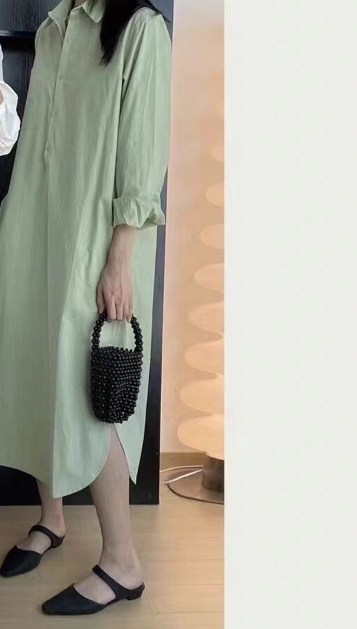 2025春夏秋新女纯色衬衫连衣裙长袖打底中长款宽松简约连衣裙