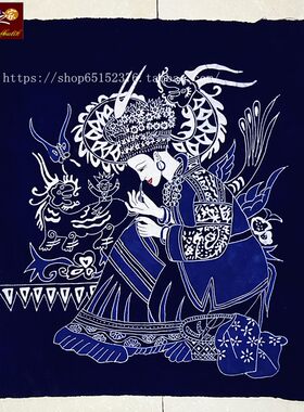 蜡染画装饰壁挂苗女绣花