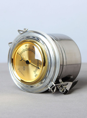 烟斗用配件  不锈钢保湿罐 储藏罐带湿度计保湿 咖啡豆烟丝储存罐