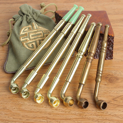 传统黄铜烟斗复古老式男士过滤烟杆旱烟枪烟袋纯铜锅子用烟草配件