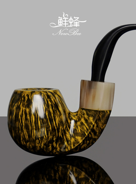 NewBee鲜蜂石楠木烟斗手工军插四方柄大弯斗实木老式传统男士过滤