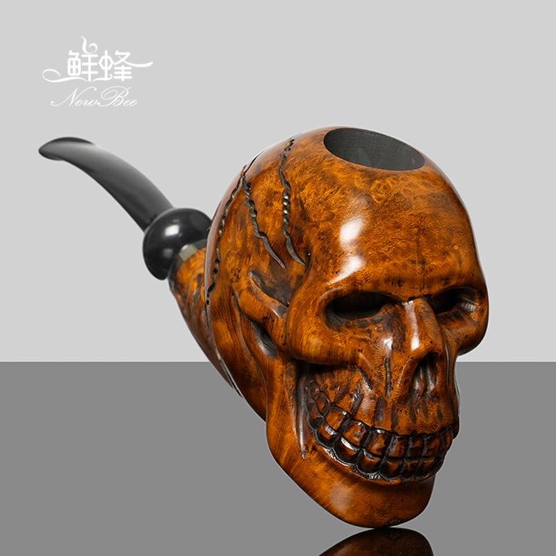 NewBee石楠木烟斗男士手工雕刻骷髅头军插斗实木传统老式过滤烟具