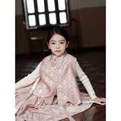 13.小鸡家原创女童粉金‘如意’改良中式 花边马甲喜庆拜年服套装