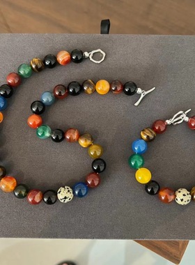 明星925纯银浪漫宇宙彩色玛瑙项链虎眼石串珠度假风饰品项链手链