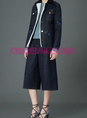 原358~时尚新款V精美蝴蝶刺绣内加绒羊羔毛羊羔绒牛仔外套女