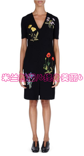 原599捡漏限量奢华重工精美花朵刺绣绣花V领下摆开叉丝麻连身裙