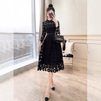 Váy màu đen gió của mùa thu 2019 - Váy eo cao 	váy rút dây eo	