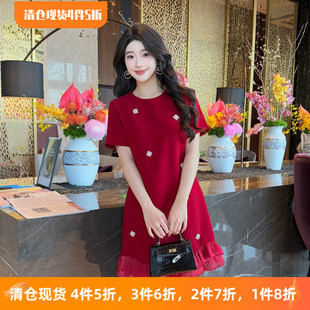 设计感裙子女装2026新款春季高端漂亮红色小个子法式高级感连衣裙