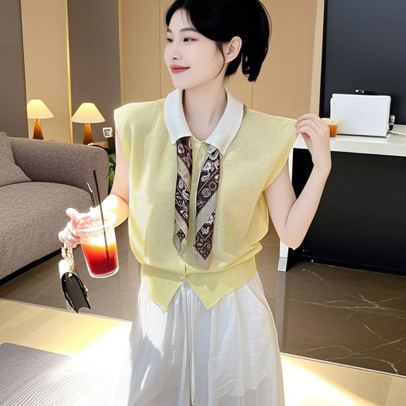 开衫薄款女装2025新款夏季丝巾polo衫t恤冰丝针织短袖小香风上衣