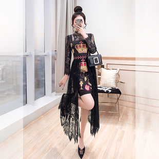 连衣裙 刺绣蕾丝黑色新中式 赫本风裙子小黑裙长裙2026春秋新款 女装