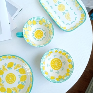 日本casa柠檬餐具家用陶瓷盘子碗套装釉下彩工艺洗碗机微波炉可用