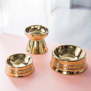 法国lc釉下彩宠物陶瓷护颈高脚碗猫狗中小犬防打翻饭盆水碗金狗碗