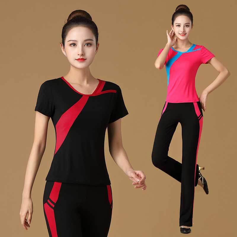 广场舞服装新款套装春夏拉丁舞服上装莫代尔上衣舞蹈服装速干长裤
