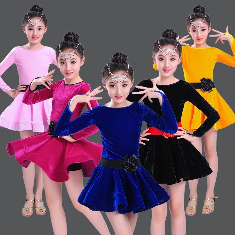 秋冬新款儿童长袖金丝绒拉丁舞服少儿比赛演出服练功服考级服