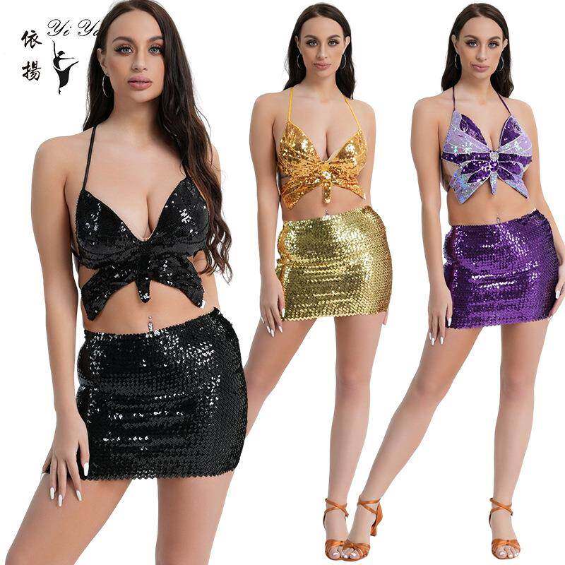 万圣节服装亮片包臀套装肚皮舞钢管舞蹈服节日派对表演服