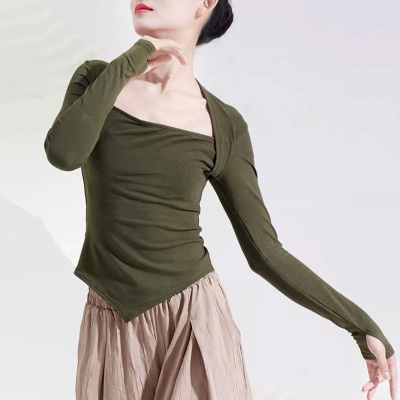 不规则套指长袖形体艺考舞蹈练功服现代古典中国舞修身上衣女新款