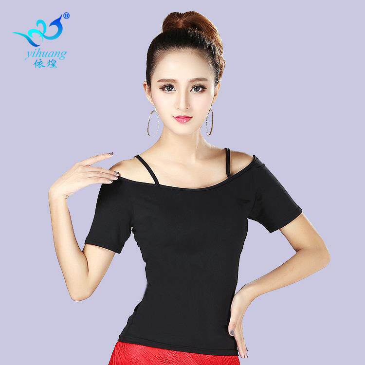 拉丁舞服女成人上衣摩登舞服拉丁舞蹈练习练功短袖双肩吊带舞服