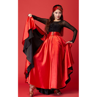 西班牙斗牛拉丁舞服斗篷红色儿童拉丁舞裙肚皮舞半身裙女