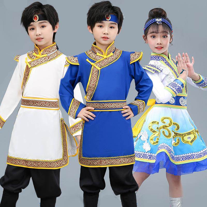少数民族服装儿童鄂伦春族女童塔塔尔族蒙古族演出服饰哈萨克族男