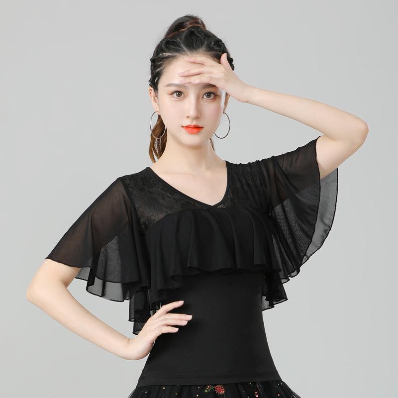 摩登舞上衣女新款蕾丝练功服蹈服交谊舞衣国标舞拉丁舞短袖