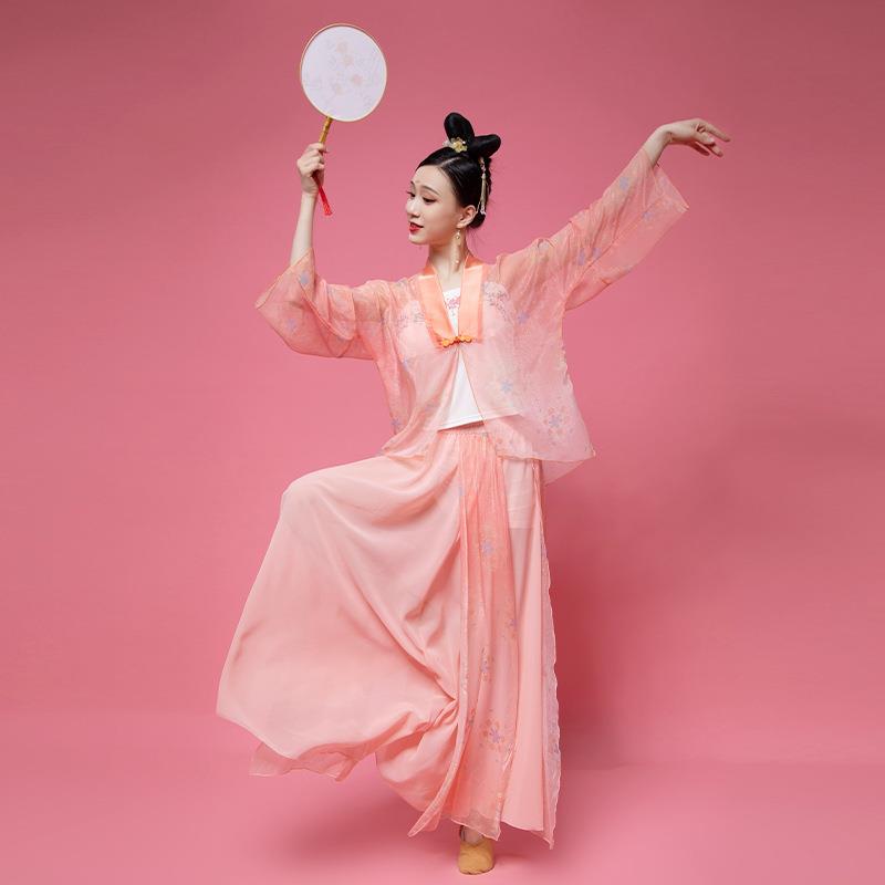 宽松透明雪纺纱衣外套飘逸长裙舞蹈服套装夏季透气古典舞服