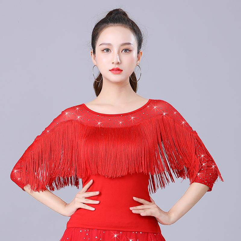 摩登舞上衣女新款练功服蹈服时髦交谊舞衣国标舞拉丁舞短袖