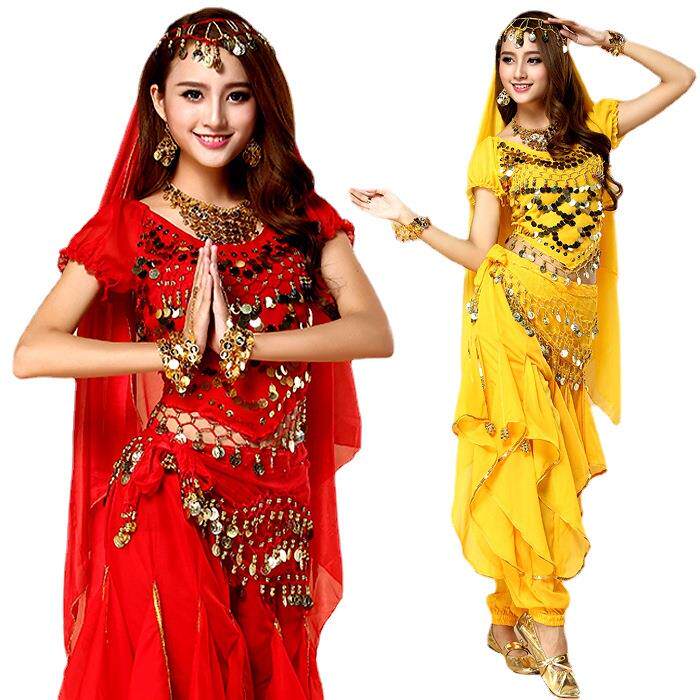 印度舞蹈演出服装新款肚皮舞练习服成人女短袖旋转裤表演套装