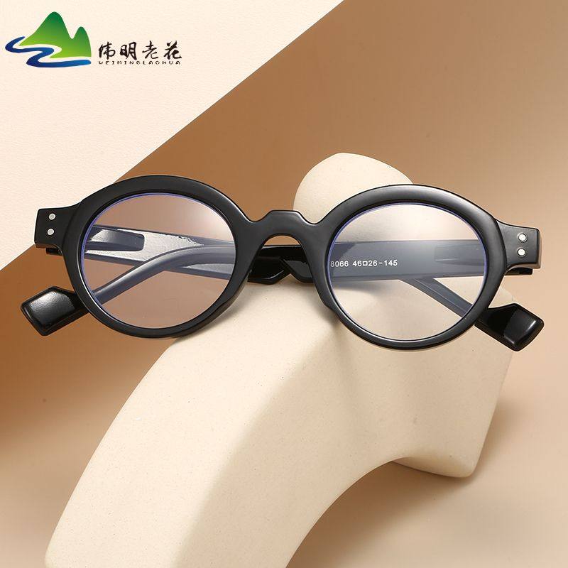 跨境厚粗框仿板材弹簧腿男女老人阅读镜 质感文艺PC圆框老花镜