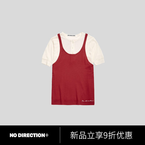 NO DIRECTION+2026秋两件式叠穿撞色羊毛背心正肩T恤N630505341A