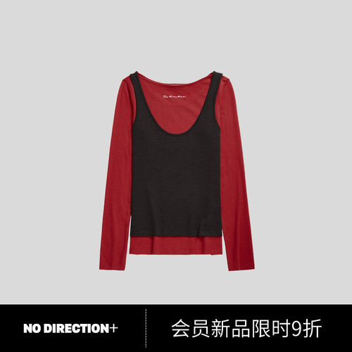 NO DIRECTION+2026秋双领错位两件叠穿羊毛背心上衣N634012341A