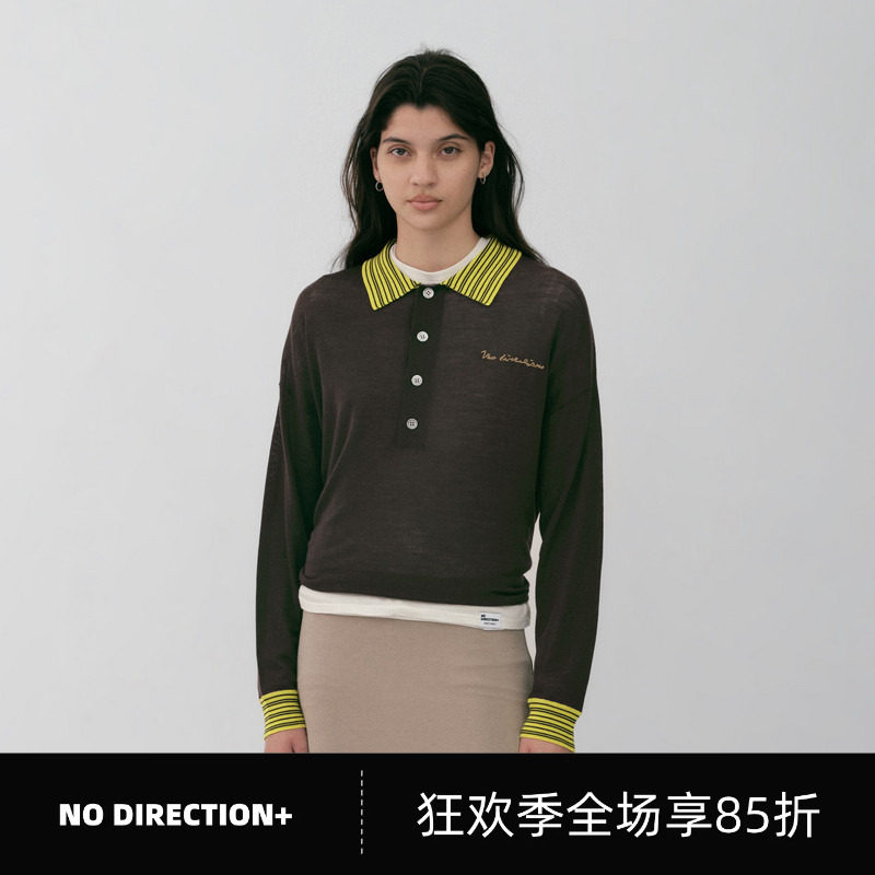 NO DIRECTION+2026秋学院风羊毛刺绣宽松Polo针织衫N630150606A