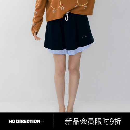 莱赛尔棉格纹假两件裙裤