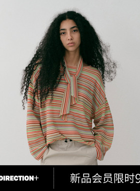 NO DIRECTION+ 两件式彩色条纹落肩针织套头衫N530115632B