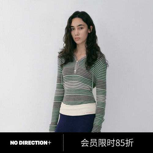 NO DIRECTION+运动感修身条纹连帽针织衫N610113611A