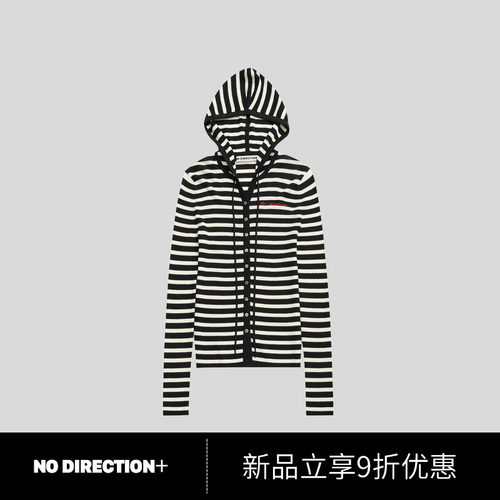 绵羊毛连帽条纹修身针织开衫