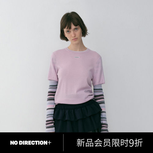 NO DIRECTION+假两件撞色条纹羊毛针织衫N610107620A