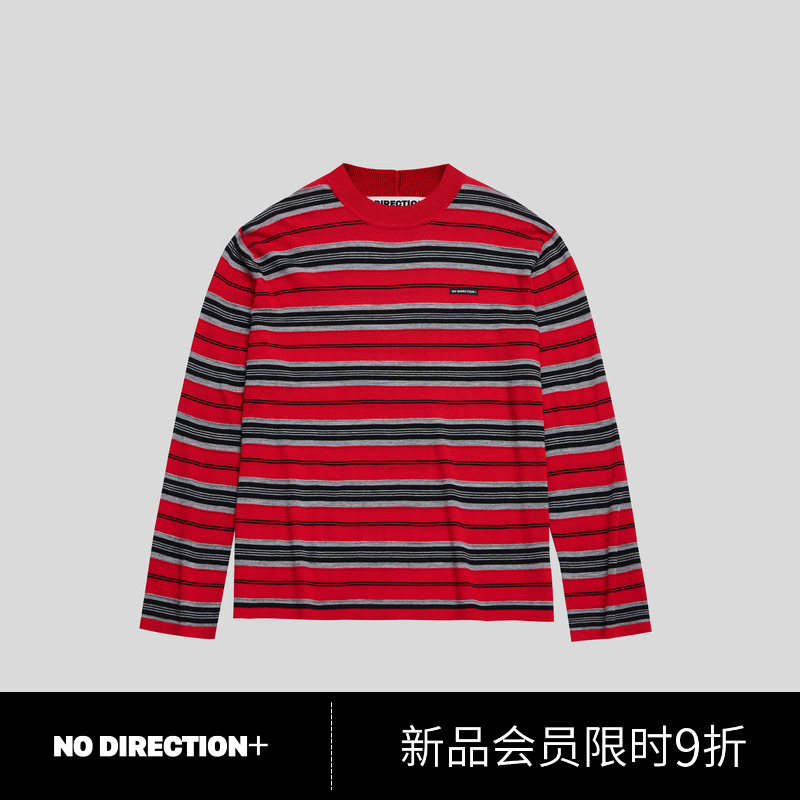 圆领翻针立体条纹针织衫