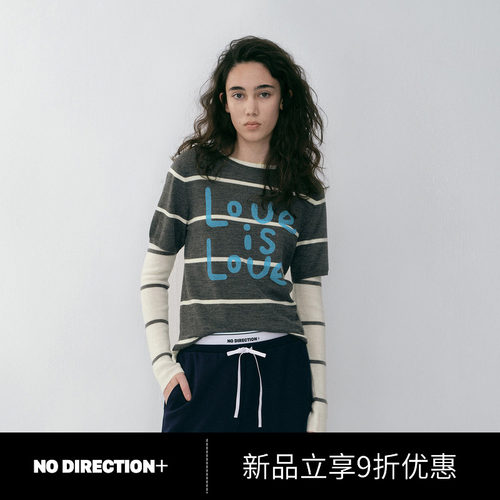 NO DIRECTION+纯羊毛假两件撞色条纹羊毛针织衫N610107620A21