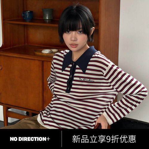 NO DIRECTION+2026秋天丝羊毛混纺Polo领条纹针织衫N630113641A