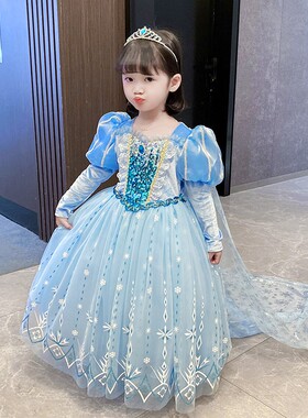 爱莎公主裙女童冰雪奇缘衣服迪士尼礼服艾莎裙子春秋款儿童连衣裙